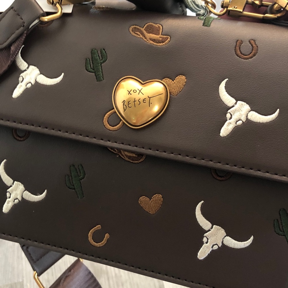 Betsey Johnson Brown Embroidered Western Icons Top Handle Crossbody Bag NWT - Picture 8 of 16